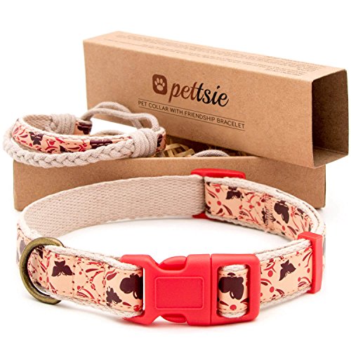 Pettsie Hundehalsband mit Freundschaftsarmband, einstellbare Größen S und M, Komfortables Designer Hanf, stark und langlebig, tolles Geschenk für Hundeliebhaber in attraktiven Verpackung, Rot von pettsie
