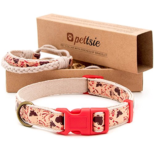 Pettsie Hundehalsband mit Freundschaftsarmband, einstellbare Größen S und M, Komfortables Designer Hanf, stark und langlebig, tolles Geschenk für Hundeliebhaber in attraktiven Verpackung, Rot von pettsie