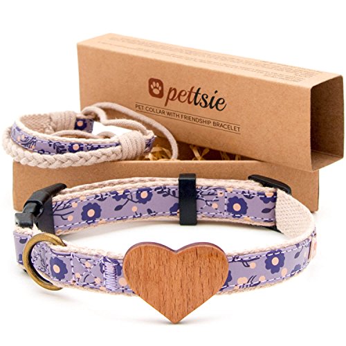 Pettsie Hundehalsband mit Herz und Freundschaftsarmband, einstellbare Größen S und M, Komfortables Designer Hanf, stark und langlebig, tolles Geschenk für Hundeliebhaber, Lila von pettsie