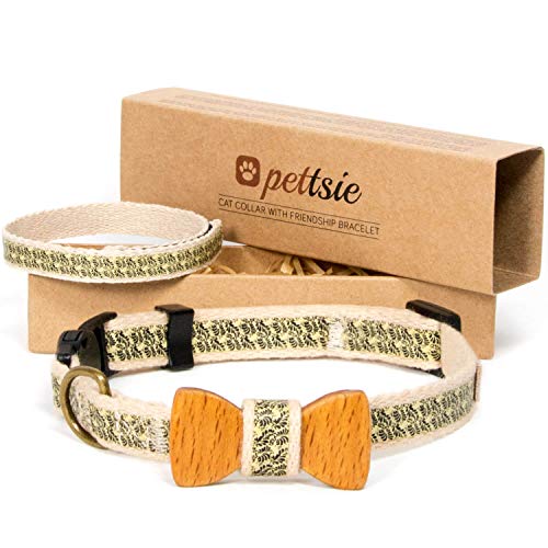 Pettsie Katzenhalsband mit Schleife & Freundschaftsarmband–Verstellbares Baumwoll-Halsband mit Sicherheitsverschluss für Katzen & Kätzchen–Geschenkset für Katzenfreunde & Tierliebhaber, 8-11', Schwarz von pettsie