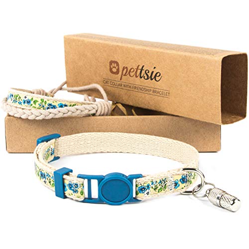 Pettsie Katzenhalsband mit Sicherheitsverschluss und Freundschaftsarmband für Sie, ID-Tag enthalten, Starke Baumwolle, D-Ring für Zubehör, einstellbare Größe 12,7-20,3 cm, Blau Pettsie Katzenhalsband mit Sicherheitsverschluss und Freundschaftsarmband für Sie, ID-Tag enthalten, Starke Baumwolle, D-Ring für Zubehör, einstellbare Größe 12,7-20,3 cm, Blau von pettsie