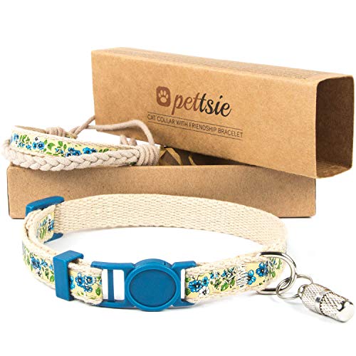 Pettsie Katzenhalsband mit Sicherheitsverschluss und Freundschaftsarmband für Sie, ID-Tag enthalten, Starke Baumwolle, D-Ring für Zubehör, einstellbare Größe 19-29 cm, Blau Pettsie Katzenhalsband mit Sicherheitsverschluss und Freundschaftsarmband für Sie, ID-Tag enthalten, Starke Baumwolle, D-Ring für Zubehör, einstellbare Größe 19-29 cm, Blau von pettsie