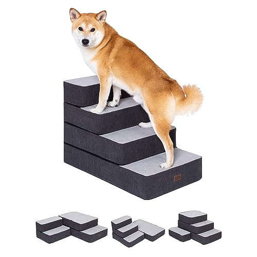 Pettycare Hundetreppe für kleine Hunde, genähte Schaumstoff-Haustiertreppe, extra breit für hohe Betten, Sofas und Stühle, DIY-Treppe, rutschfest, zusammenklappbar, Katzentreppe, 4 Stufen, Grau Pettycare Hundetreppe für kleine Hunde, genähte Schaumstoff-Haustiertreppe, extra breit für hohe Betten, Sofas und Stühle, DIY-Treppe, rutschfest, zusammenklappbar, Katzentreppe, 4 Stufen, Grau von pettycare
