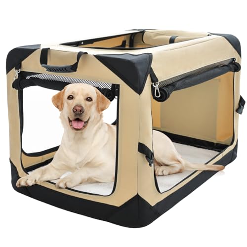 Pettycare Faltbare Hundebox für große Hunde, 42 cm, faltbar, weich, mit kaufesten Netzfenstern, für drinnen und draußen, Reisekäfig, weiche Seite, Beige Pettycare Faltbare Hundebox für große Hunde, 42 cm, faltbar, weich, mit kaufesten Netzfenstern, für drinnen und draußen, Reisekäfig, weiche Seite, Beige von pettycare