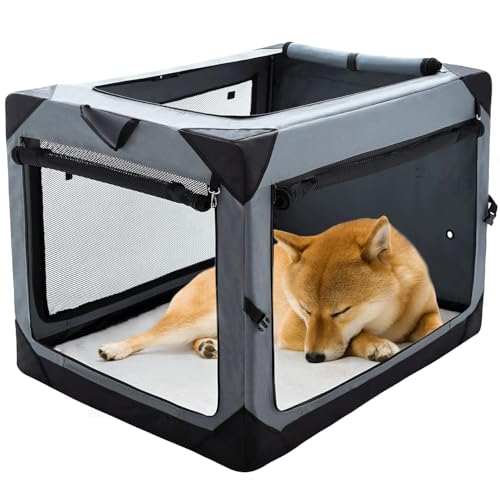 Pettycare Faltbare Hundebox für mittelgroße Hunde, 76,2 cm, 4 Türen, faltbar, weich, mit kaufesten Netzfenstern, für drinnen und draußen, Reisebox von pettycare