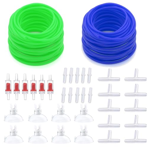 pewyoke Mehrfarbiges Aquarium-Luftschlauch-Set – 2 Farben für personalisierte, langlebige und einfache Installation in einem gesunden Aquarium (grün, 15 m, blau 15 m) von pewyoke