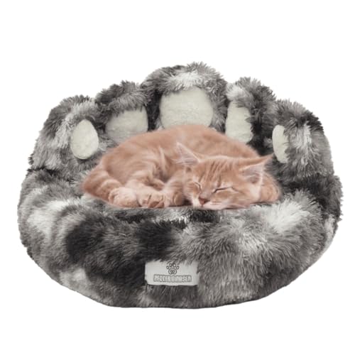 Katzenbett mit Pfotenabdruck (M 55X55 cm, Grau_Weiss) von pfoten&nasen