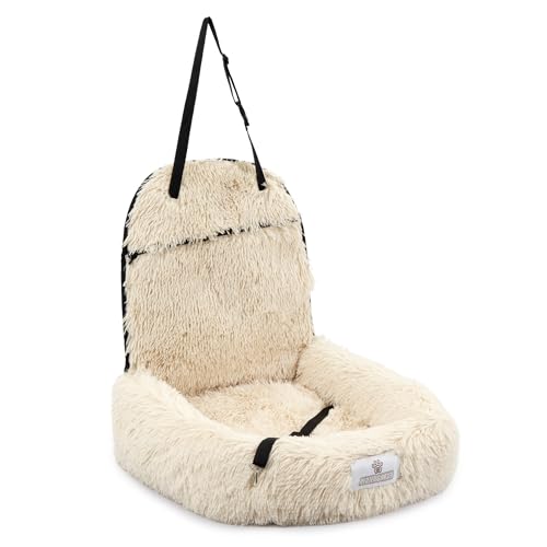 Pfoten&Nasen® 2 In 1 Orthopädisches Hunde Autositz [Beige, 41X50X33cm] Für Große, Mittelgroße und Kleine Hunde, Hundebett, Hundesitz Rückbank, Dog Car Seat, Hundekorb von pfoten&nasen
