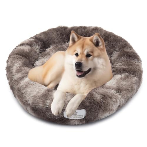 Pfoten&Nasen® Wolke 7 Hundebett Original [Braun/Weiß, XS - 55cm] Für Kleine Hunde, Waschbar, Donut, Rund, Flauschig, Dog Bed von pfoten&nasen
