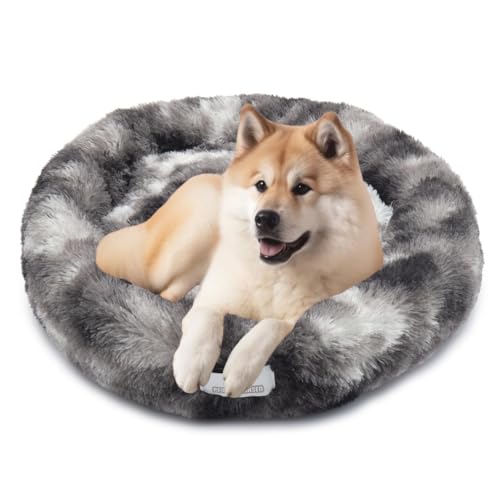 Pfoten&Nasen® Wolke 7 Hundebett Original [Grau/Weiß, XS - 55cm] Für Kleine Hunde, Waschbar, Donut, Rund, Flauschig, Dog Bed von pfoten&nasen