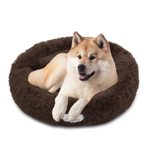 pfoten&nasen Das gemütliche Hundebett Wolke 7" - Das Original - waschbar Hundekissen, Hundekorb, Flauschiges Hundebett für große, mittelgroße & kleine Hund (Braun, L 85-cm) von pfoten&nasen