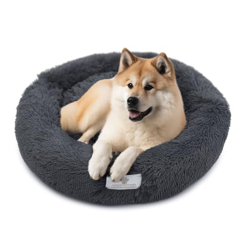 Pfoten&Nasen® Wolke 7 Hundebett Original [Dunkelgrau, XS - 55cm] Für Kleine Hunde, Waschbar, Donut, Rund, Flauschig, Dog Bed von pfoten&nasen