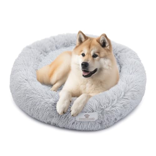 Pfoten&Nasen® Wolke 7 Hundebett Original [Hellgrau, XS - 55cm] Für Kleine Hunde, Waschbar, Donut, Rund, Flauschig, Dog Bed von pfoten&nasen