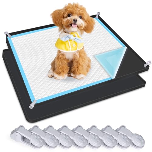 Hunde-Pad-Halter, 2 Stück, Silikon-Tablett, Welpenunterlage, passend für 61 x 61 cm Trainingspads, Welpentablett mit 8 Klemmen, kein Verschütten, erhöhter Rand, hoher Rand für Bodenschutz, Schwarz Hunde-Pad-Halter, 2 Stück, Silikon-Tablett, Welpenunterlage, passend für 61 x 61 cm Trainingspads, Welpentablett mit 8 Klemmen, kein Verschütten, erhöhter Rand, hoher Rand für Bodenschutz, Schwarz von phepetroll