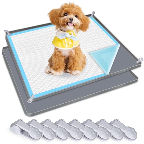 Hunde-Pad-Halter, 2 Stück, Silikon-Tablett, Welpenunterlage, passend für 61 x 61 cm Trainingspads, Welpentablett mit 8 Klemmen, kein Verschütten, erhöhter Rand, hoher Rand für Bodenschutz (dunkelgrau) Hunde-Pad-Halter, 2 Stück, Silikon-Tablett, Welpenunterlage, passend für 61 x 61 cm Trainingspads, Welpentablett mit 8 Klemmen, kein Verschütten, erhöhter Rand, hoher Rand für Bodenschutz (dunkelgrau) von phepetroll