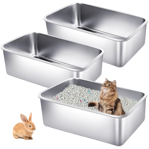 phepetroll 3 x Edelstahl-Katzentoiletten 60 cm L x 40 cm B x 15 cm H, extra große Metall-Katzentoiletten mit hoher Seite, stabile Aluminium-Katzentoiletten für Haustiere, kein Geruch, phepetroll 3 x Edelstahl-Katzentoiletten 60 cm L x 40 cm B x 15 cm H, extra große Metall-Katzentoiletten mit hoher Seite, stabile Aluminium-Katzentoiletten für Haustiere, kein Geruch, von phepetroll