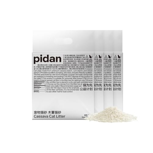 pidan Maniok-Katzenstreu, verklumpend, Geruchskontrolle, pflanzliche natürliche Inhaltsstoffe, ultra saugfähig und schnell trocknend, staubarm, duftend, 4 Beutel von pidan