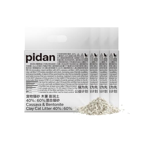 pidan Maniok-Katzenstreu mit Bentonitstreu, klumpend, Geruchskontrolle, ultra saugfähig und schnell trocknend, natürliche Inhaltsstoffe, staubarm, geruchlos (4 Beutel) von pidan