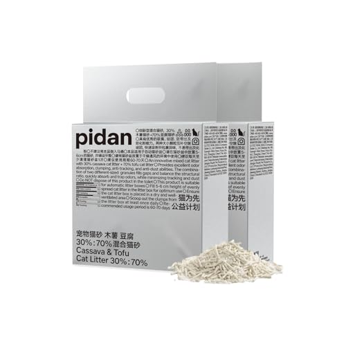 pidan Maniok-Katzenstreu mit Tofustreu, verklumpend, Geruchskontrolle, pflanzliche natürliche Inhaltsstoffe, ultra saugfähig und schnell trocknend, staubarm, duftend, 2 Beutel von pidan