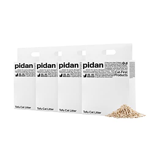 pidan Tofu Katzenstreu, 100% natürlich, spülbar und klumpend, Ultra-saugfähig, schnell trocknend, staubfrei, geruchsneutral, geruchsneutral,（2.4 kg x 4 Beutel） von pidan