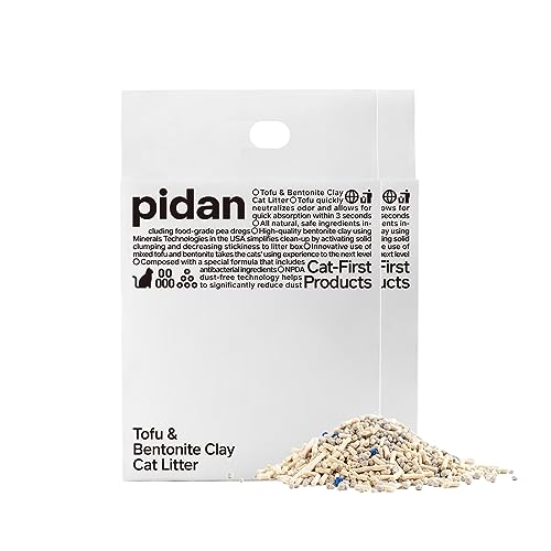 pidan Tofu-Katzenstreu mit saugfähigem und schnell trocknendem Tofu-Streu, ausgewählte Qualität, Erbsen-Dregs, Löslichkeit im Wasser (Tofu und rundes Bentonit, 2.4kg× 2 Beutel von pidan