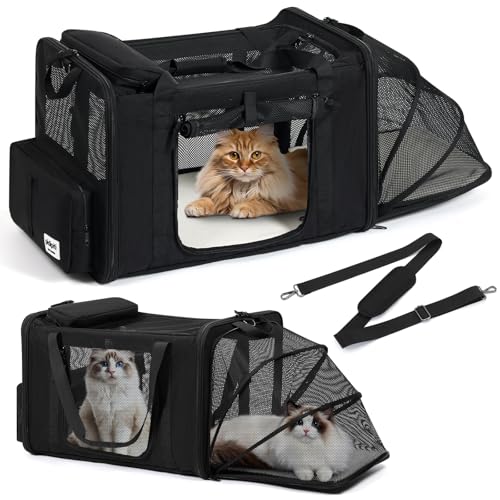 pidipiti 63,5 cm (L) x 43,2 cm (B) x 43,2 cm (H), extragroße, erweiterbare Katzentrage für lange Autofahrten, für 1 extra große Katze, 2 große Katzen, 3 kleine, mittelgroße Katzen bis zu 15,9 kg von pidipiti