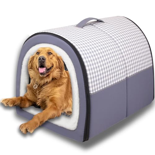 2-in-1-Hundehütte, große Haustierhöhle, beruhigende Hundehütte, Anti-Angst, weiches, warmes Kissen, abnehmbar, waschbar, Katzen-Iglu-Bett, rutschfest (Dunkelgrau, Größe XL, 70 x 55 x 45 cm) von ping bu