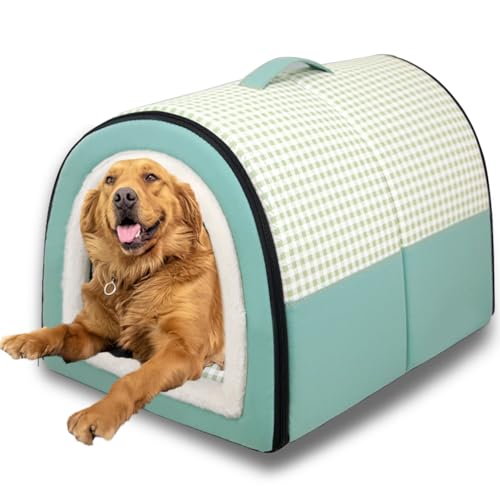 2-in-1-Hundehütte, große Haustierhöhle, beruhigende Hundehütte, Anti-Angst, weiches, warmes Kissen, abnehmbar, waschbar, Katzen-Iglu-Bett, rutschfest (Grün, Größe XL - 70 x 55 x 45 cm) von ping bu
