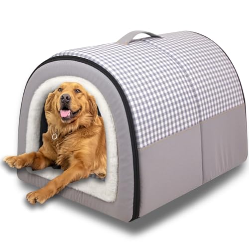 2-in-1-Hundehütte, große Haustierhöhle, beruhigende Hundehütte, Anti-Angst, weiches, warmes Kissen, abnehmbar, waschbar, Katzen-Iglu-Bett, rutschfest (Hellgrau, Größe XL - 70 x 55 x 45 cm) von ping bu