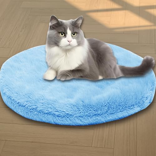 Beruhigende Katzenbetten, waschbare Katzendecke, luxuriöse Hundematte, weich, flauschig, Premium-Flanellstoff, Haustierbett, warmes Katzenkissen, doppelseitig (Blau, M, 50 cm, rund) von ping bu
