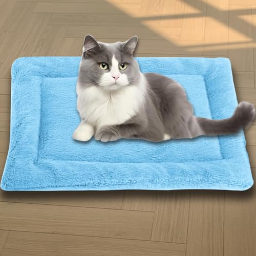 Beruhigende Katzenbetten, waschbare Katzendecke, luxuriöse Hundematte, weich, flauschig, Premium-Flanellstoff, Haustierbett, warmes Katzenkissen, doppelseitig (Blau, M, 56 x 46 cm) von ping bu