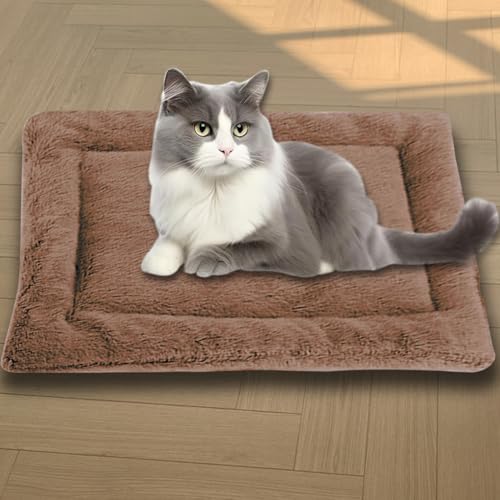 Beruhigende Katzenbetten, waschbare Katzendecke, luxuriöse Hundematte, weich, flauschig, Premium-Flanellstoff, Haustierbett, warmes Katzenkissen, doppelseitig (Braun, Größe S - 45 x 38 cm) von ping bu