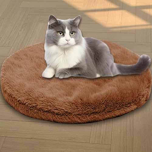 Beruhigende Katzenbetten, waschbare Katzendecke, luxuriöse Hundematte, weich, flauschig, Premium-Flanellstoff, Haustierbett, warmes Katzenkissen, doppelseitig (Braun, M, 50 cm, rund) von ping bu