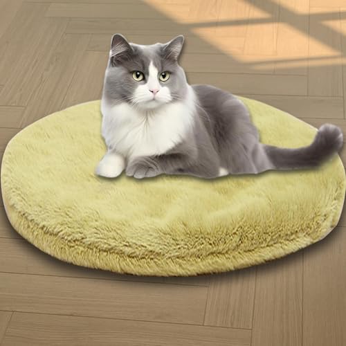 Beruhigende Katzenbetten, waschbare Katzendecke, luxuriöse Hundematte, weich, flauschig, Premium-Flanellstoff, Haustierbett, warmes Katzenkissen, doppelseitig (Dunkelgrün, L-55 cm, rund) von ping bu
