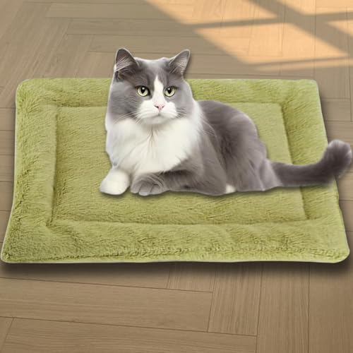 Beruhigende Katzenbetten, waschbare Katzendecke, luxuriöse Hundematte, weich, flauschig, Premium-Flanellstoff, Haustierbett, warmes Katzenkissen, doppelseitig (Dunkelgrün, M, 56 x 46 cm) von ping bu