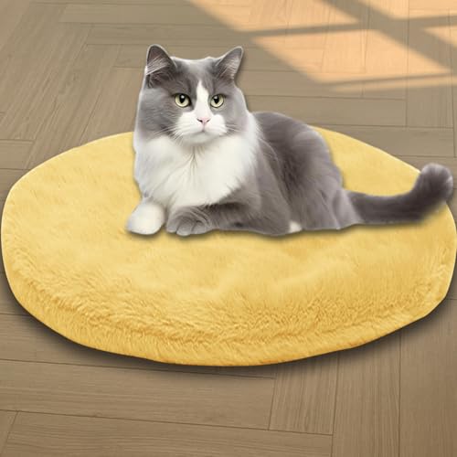 Beruhigende Katzenbetten, waschbare Katzendecke, luxuriöse Hundematte, weich, flauschig, Premium-Flanellstoff, Haustierbett, warmes Katzenkissen, doppelseitig (Gelb, M, 50 cm, rund) von ping bu