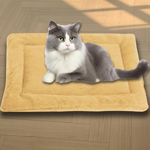 Beruhigende Katzenbetten, waschbare Katzendecke, luxuriöse Hundematte, weich, flauschig, Premium-Flanellstoff, Haustierbett, warmes Katzenkissen, doppelseitig (Gelb, M, 56 x 46 cm) von ping bu