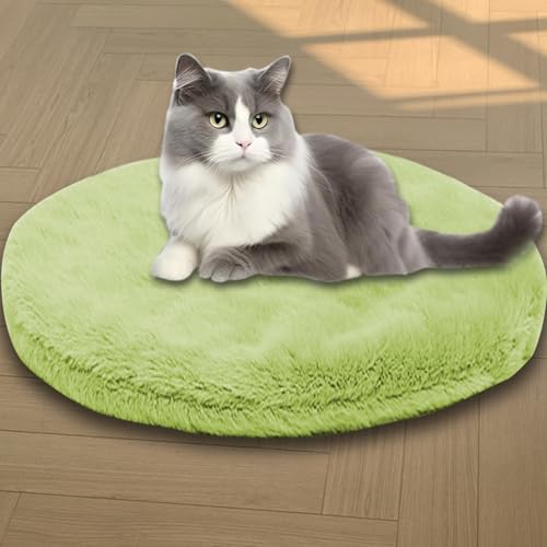 Beruhigende Katzenbetten, waschbare Katzendecke, luxuriöse Hundematte, weich, flauschig, Premium-Flanellstoff, Haustierbett, warmes Katzenkissen, doppelseitig (Grün, M, 50 cm, rund) von ping bu