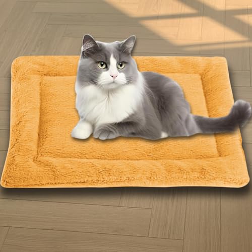 Beruhigende Katzenbetten, waschbare Katzendecke, luxuriöse Hundematte, weich, flauschig, Premium-Flanellstoff, Haustierbett, warmes Katzenkissen, doppelseitig (Orange, L 65 x 55 cm) von ping bu