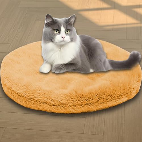 Beruhigende Katzenbetten, waschbare Katzendecke, luxuriöse Hundematte, weich, flauschig, Premium-Flanellstoff, Haustierbett, warmes Katzenkissen, doppelseitig (Orange, M, 50 cm, rund) von ping bu