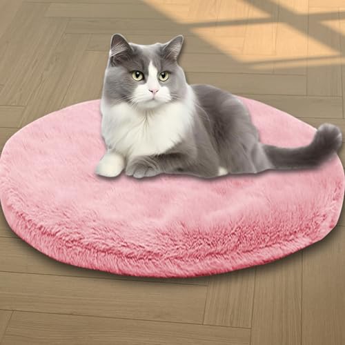 Beruhigende Katzenbetten, waschbare Katzendecke, luxuriöse Hundematte, weich, flauschig, Premium-Flanellstoff, Haustierbett, warmes Katzenkissen, doppelseitig (Rosa, XL, 75 cm, rund) von ping bu