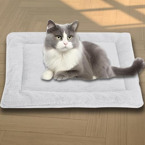 Beruhigende Katzenbetten, waschbare Katzendecke, luxuriöse Hundematte, weich, flauschig, Premium-Flanellstoff, Haustierbett, warmes Katzenkissen, doppelseitig (Weiß, L 65 x 55 cm) von ping bu
