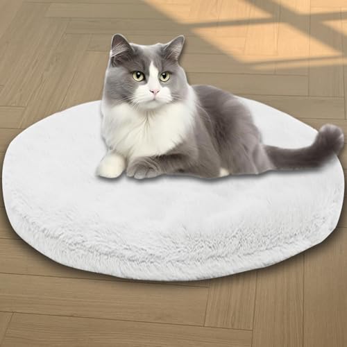 Beruhigende Katzenbetten, waschbare Katzendecke, luxuriöse Hundematte, weich, flauschig, Premium-Flanellstoff, Haustierbett, warmes Katzenkissen, doppelseitig (weiß, S-43 cm, rund) von ping bu