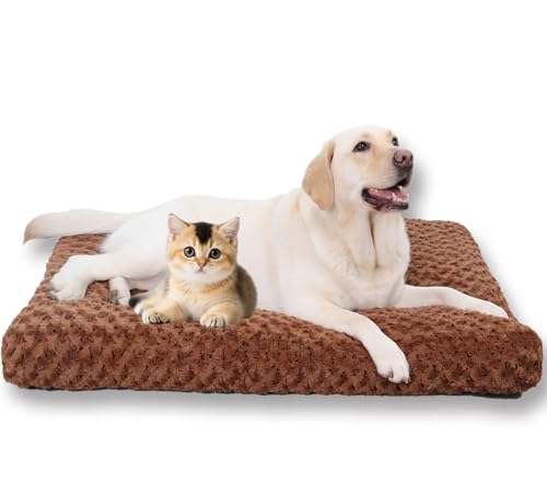 Extra großes Hundebett, waschbar, tief schlafend, rutschfeste Unterseite, beruhigendes Katzen-Sofa-Kissen, superflauschig, Anti-Angst-Hundebetten (XL, 105 x 70 x 9 cm, Braun) von ping bu
