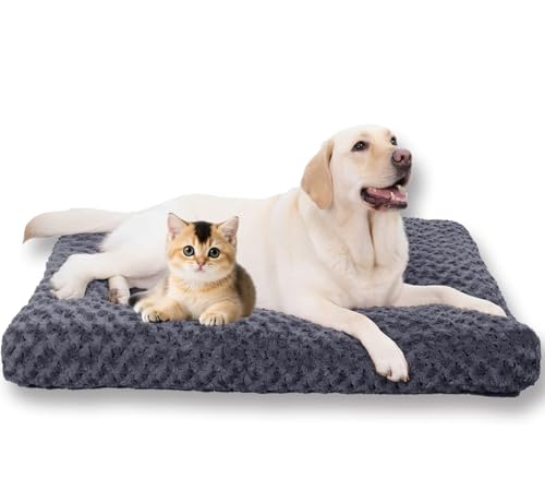 Extra großes Hundebett, waschbar, tief schlafend, rutschfeste Unterseite, beruhigendes Katzen-Sofa-Kissen, superflauschig, Anti-Angst-Hundebetten (XL, 105 x 70 x 9 cm, Dunkelgrau) von ping bu