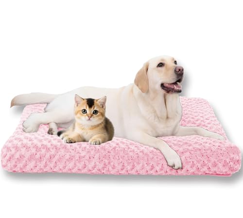 Extra großes Hundebett, waschbar, tief schlafend, rutschfeste Unterseite, beruhigendes Katzen-Sofa-Kissen, superflauschig, Anti-Angst-Hundebetten (XL, 105 x 70 x 9 cm, Rosa) von ping bu