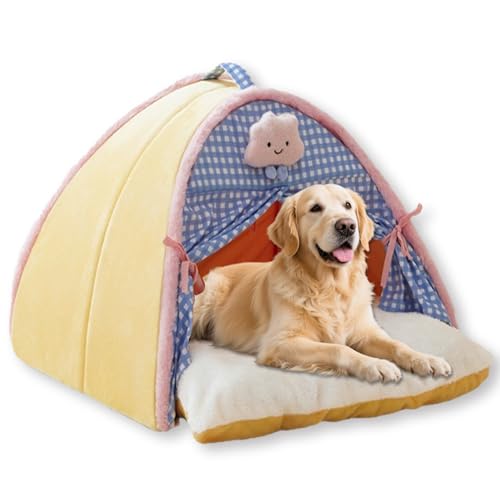 Gemütliches großes Hundebett, waschbar, winddicht, 9 cm dick, Katzenzelt, beruhigende Hundehütte, abnehmbare Hundematratze, weiches Haustierbett für Hauskatzen, rutschfestes Kissen (Gelb, L 50 x 50 x von ping bu