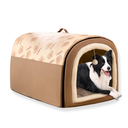 Großes Hundebett, 2-in-1, beruhigende Haustierhöhle, wasserdicht, abnehmbares Hundehaus, Anti-Angst, mit Kissen, rutschfeste Unterseite, Hundebett für den Innen- und Außenbereich (A, 100 x 70 x 60 cm von ping bu