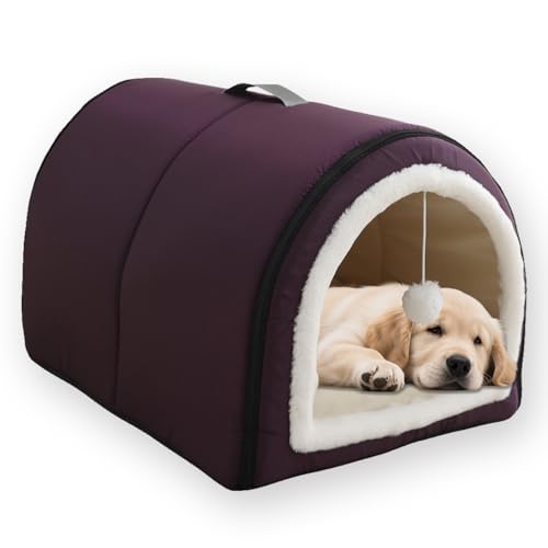 Großes Hundebett, beruhigende Haustierhöhle, warm, gemütlich, rutschfeste Unterseite, Luxus-Hundebett mit weichem, abnehmbarem Kissen, Plüschball, waschbar, Katzenhaus-Matratze (XXL, 75 x 50 x 50 cm von ping bu