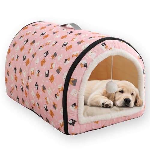 Großes Hundebett, beruhigende Haustierhöhle, warm, gemütlich, rutschfeste Unterseite, Luxus-Hundebett mit weichem, abnehmbarem Kissen, Plüschball, waschbar, Katzenhaus-Matratze (XXL, 75 x 50 x 50 cm von ping bu